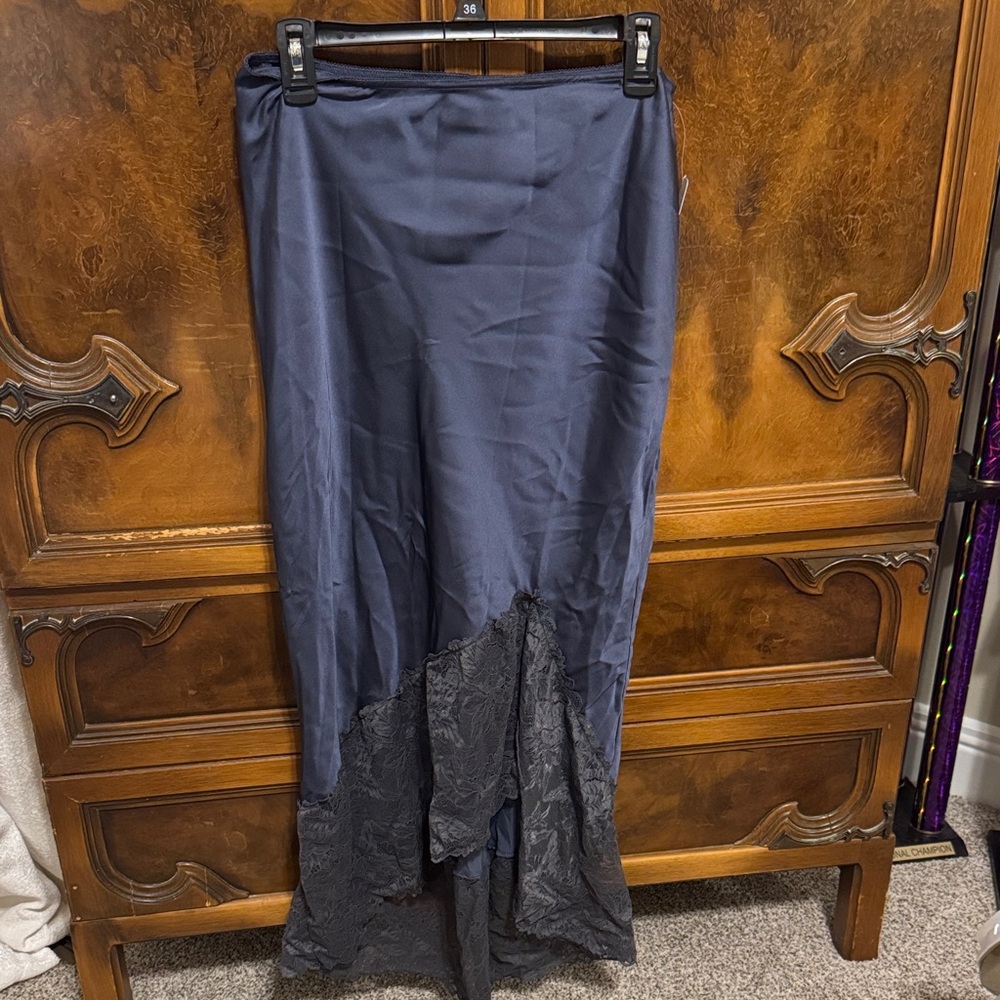 Free People Asymmetrical Navy Skirt Lace